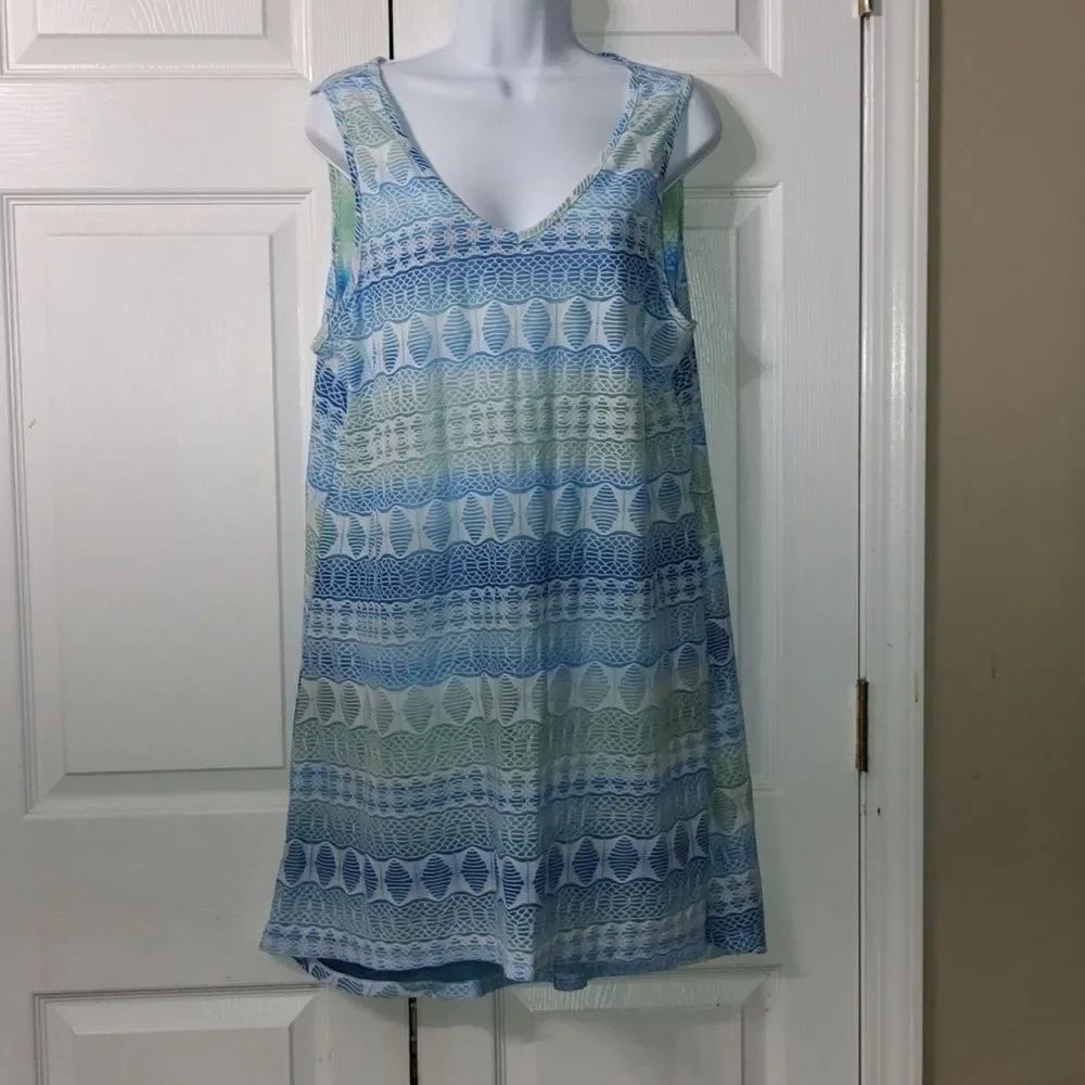 Portocruz Swim beach coverup blue green white dress Sz XL